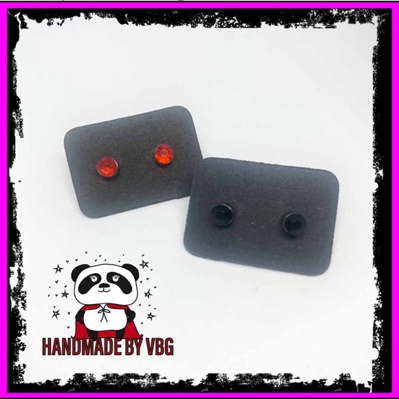 New Handmade Red & Black Crystal Sterling Silver Stud Earrings (2 Pairs) - Picture 8 of 11
